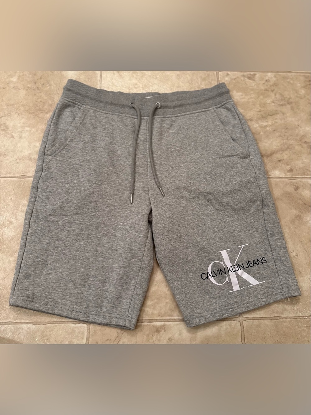 Calvin Klein Heather Gray Logo Drawstring Athletic Shorts